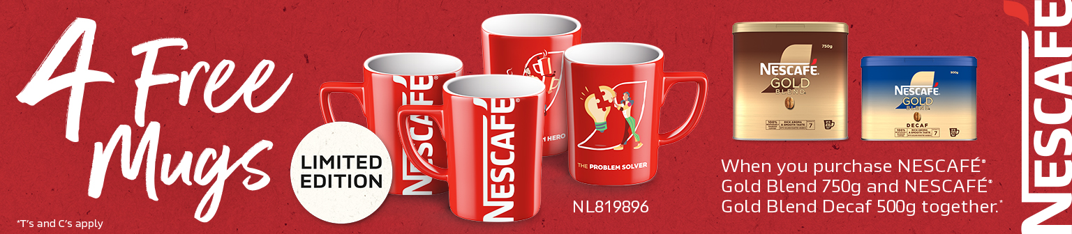 4 free mugs with Nescafe promotion banner